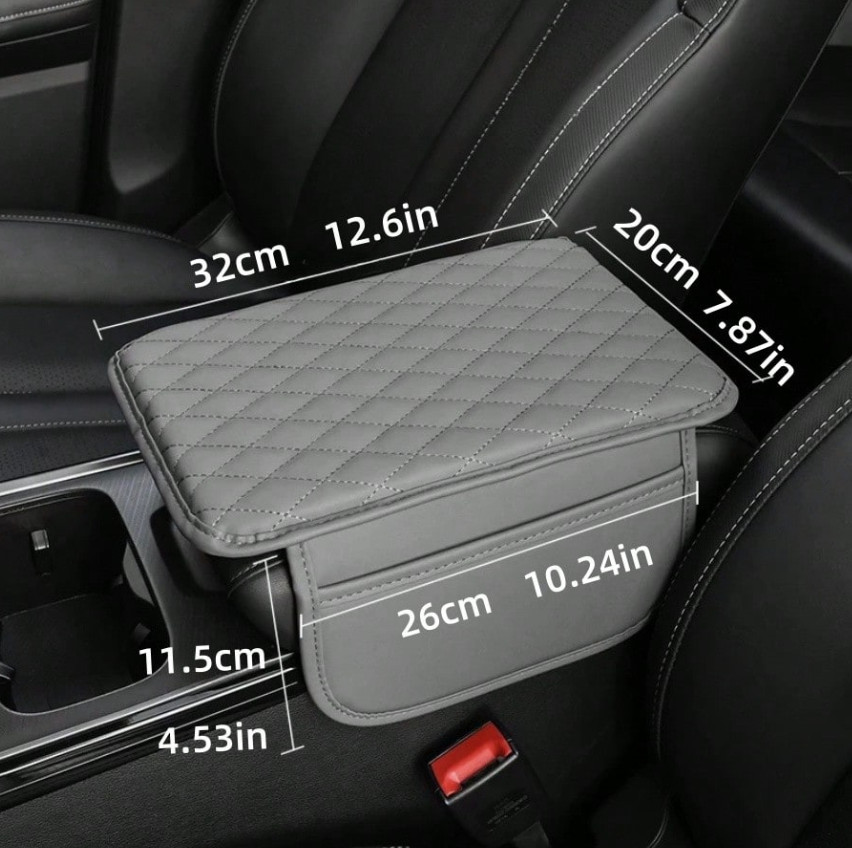 1pc Leather Car Armrest Cover – Console Cushion with 2 Storage Pockets-NEW