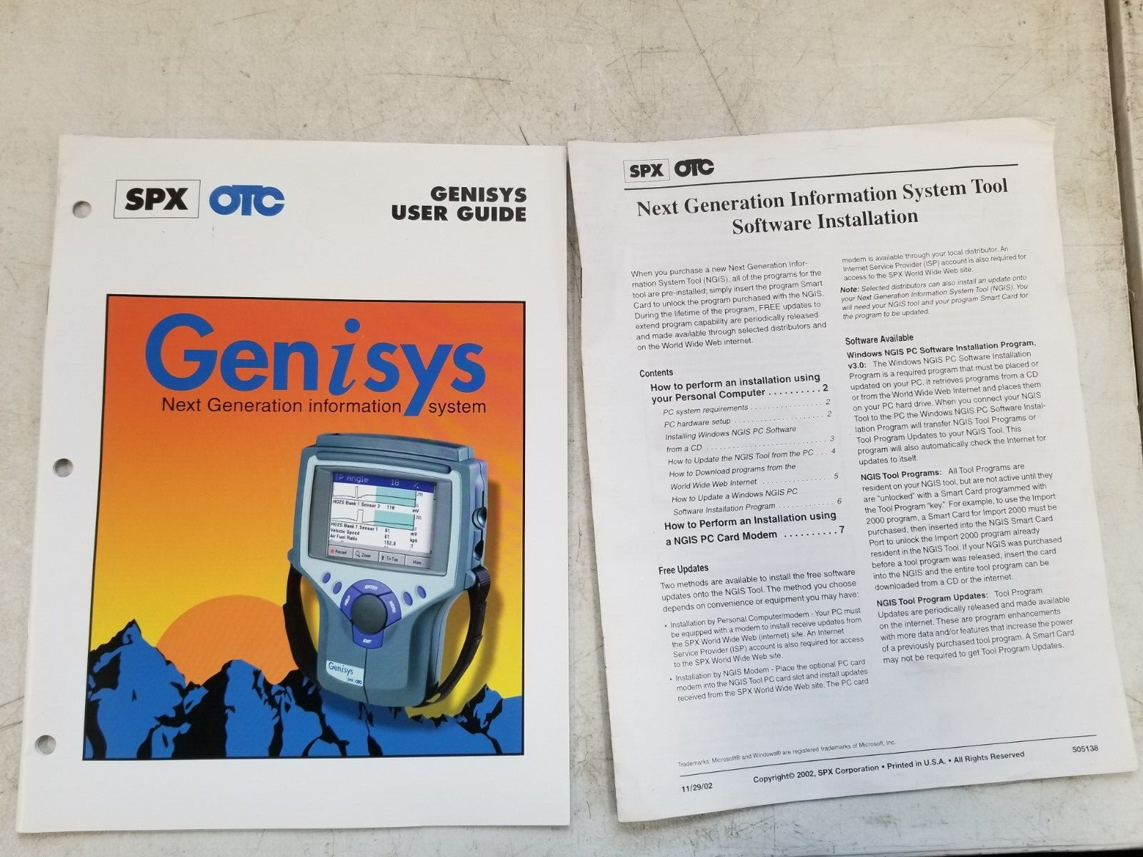 GENISYS OTC SPX USER GUIDE 510980 & 505138 (2001)