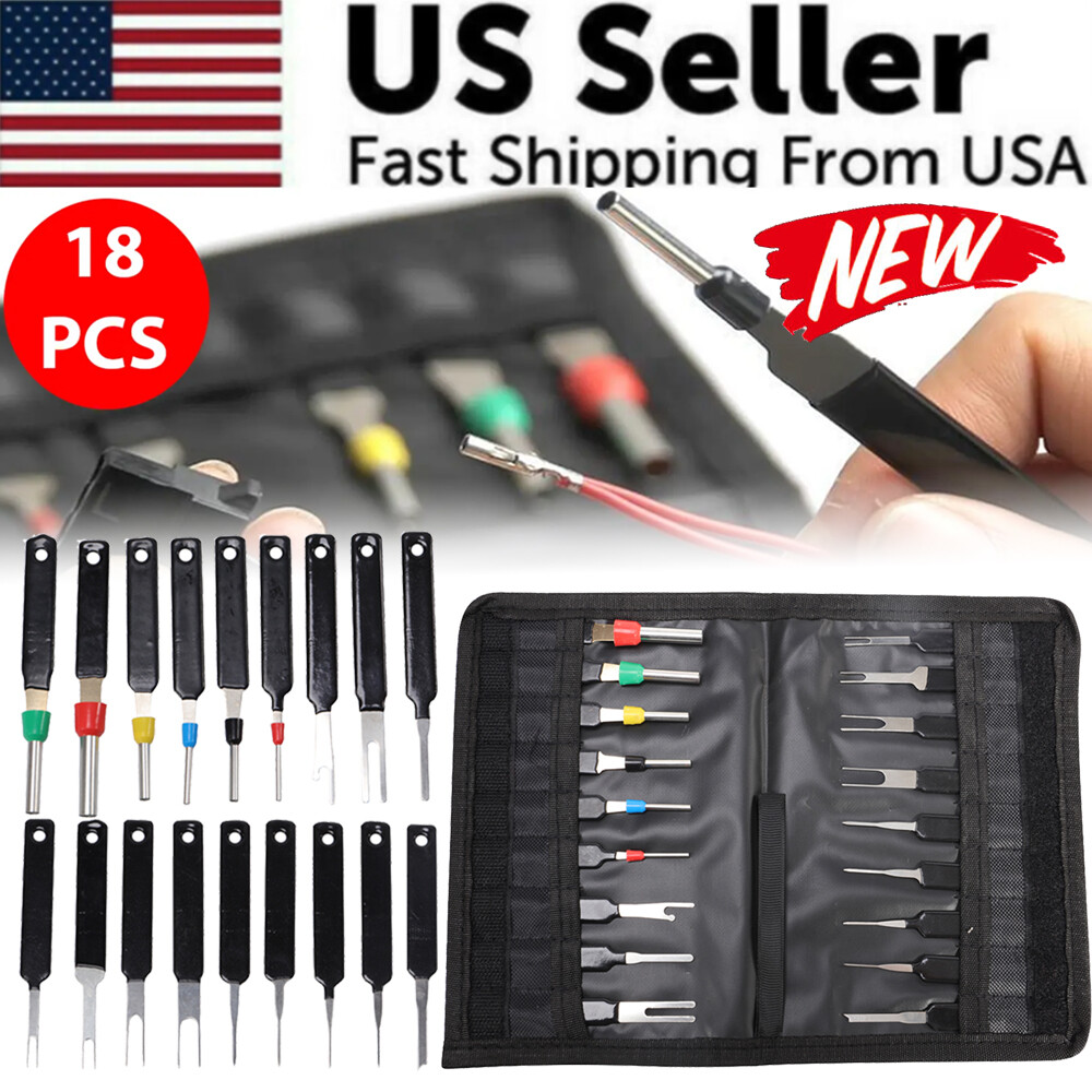 18pcs Pin Ejector Wire Kit Extractor Connector Terminal Removal Tool For Car US