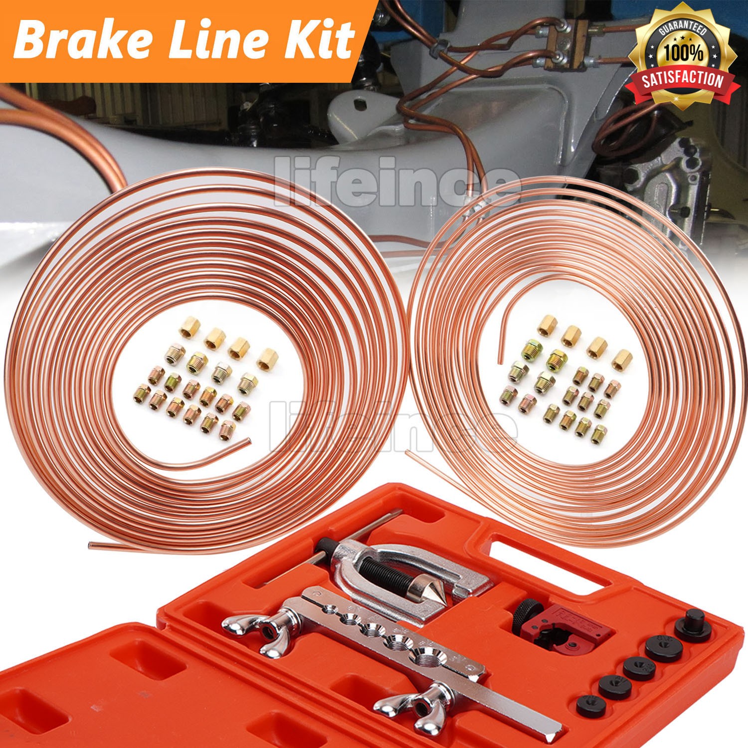 Brake Line Pipe Kit 25ft 3/16 + 1/4 Copper Pipe Flaring Tool & 40 Nuts Fittings