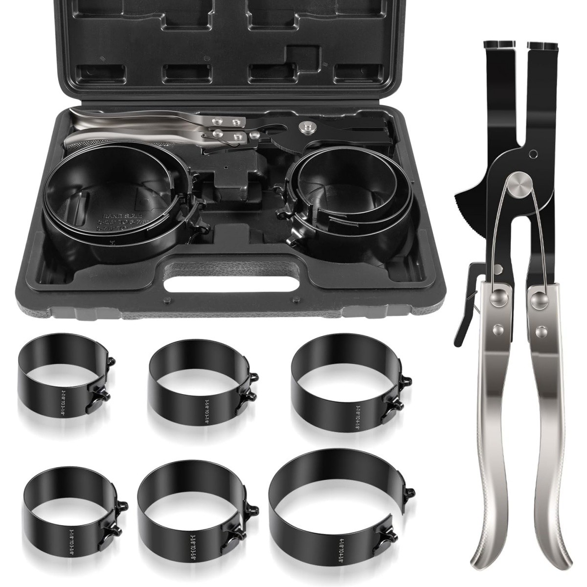 940387 Piston Ring Compressor Tool Set with 6 Piston Rings | 2-7/8″ to 4-3/8″