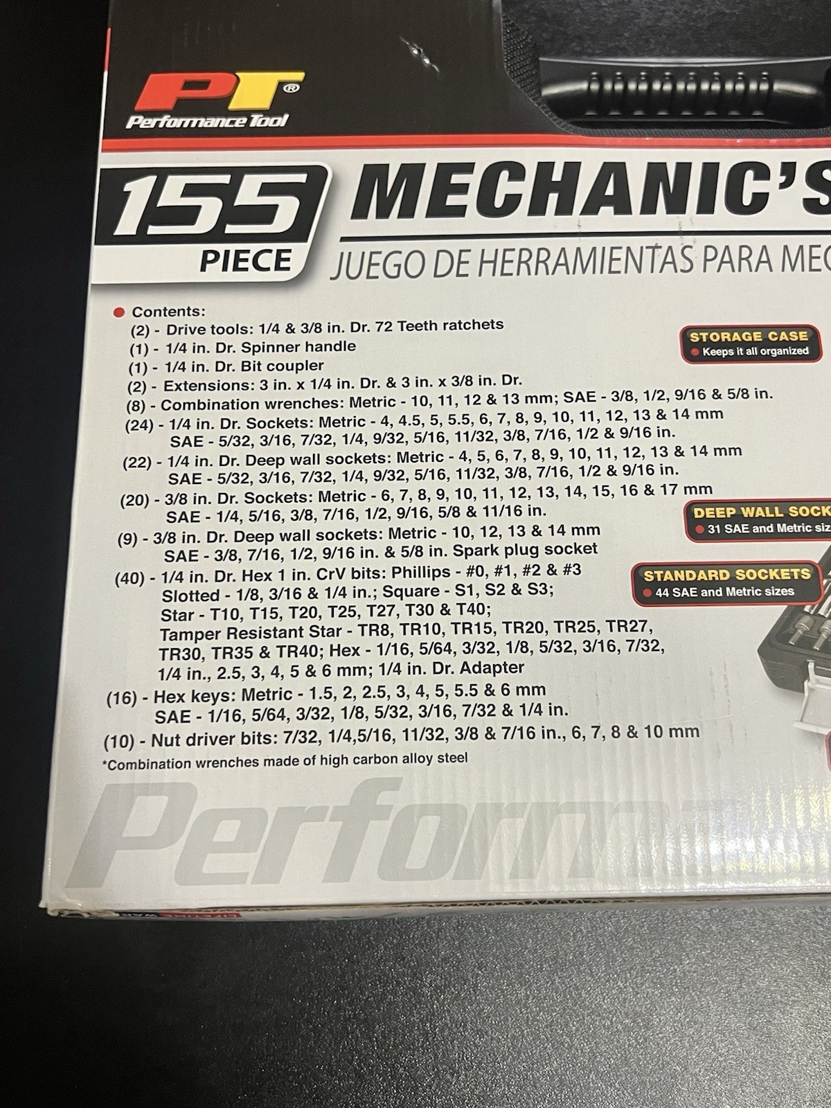 Performance Tool W30502 155-Piece SAE & Metric Mechanic’s Tool Set NEW