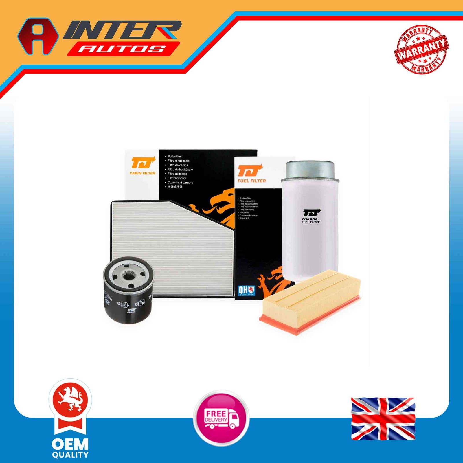 TJ Filters Service Kit Air + Fuel + Oil + Cabin Pollen Filter Fits Toyota