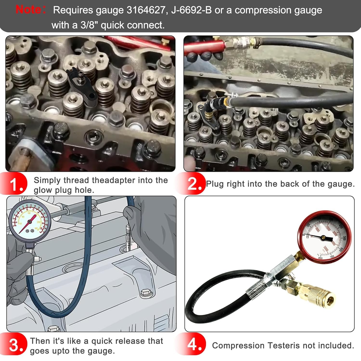 9007A 9007 Compression Test Adapter for Cummins 1998-1/2 to Current 5.9 6.7 24V