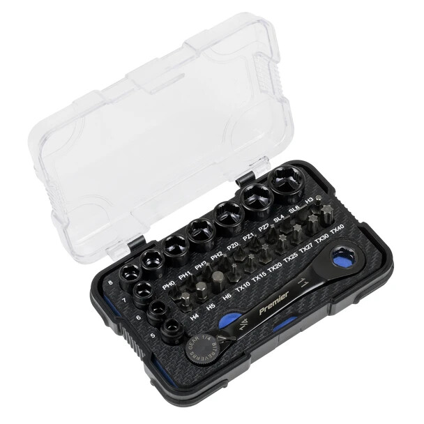 Premier Low Profile Socket & Bit Set 1/4″Sq Drive 31pc Go-Through Lock-On™