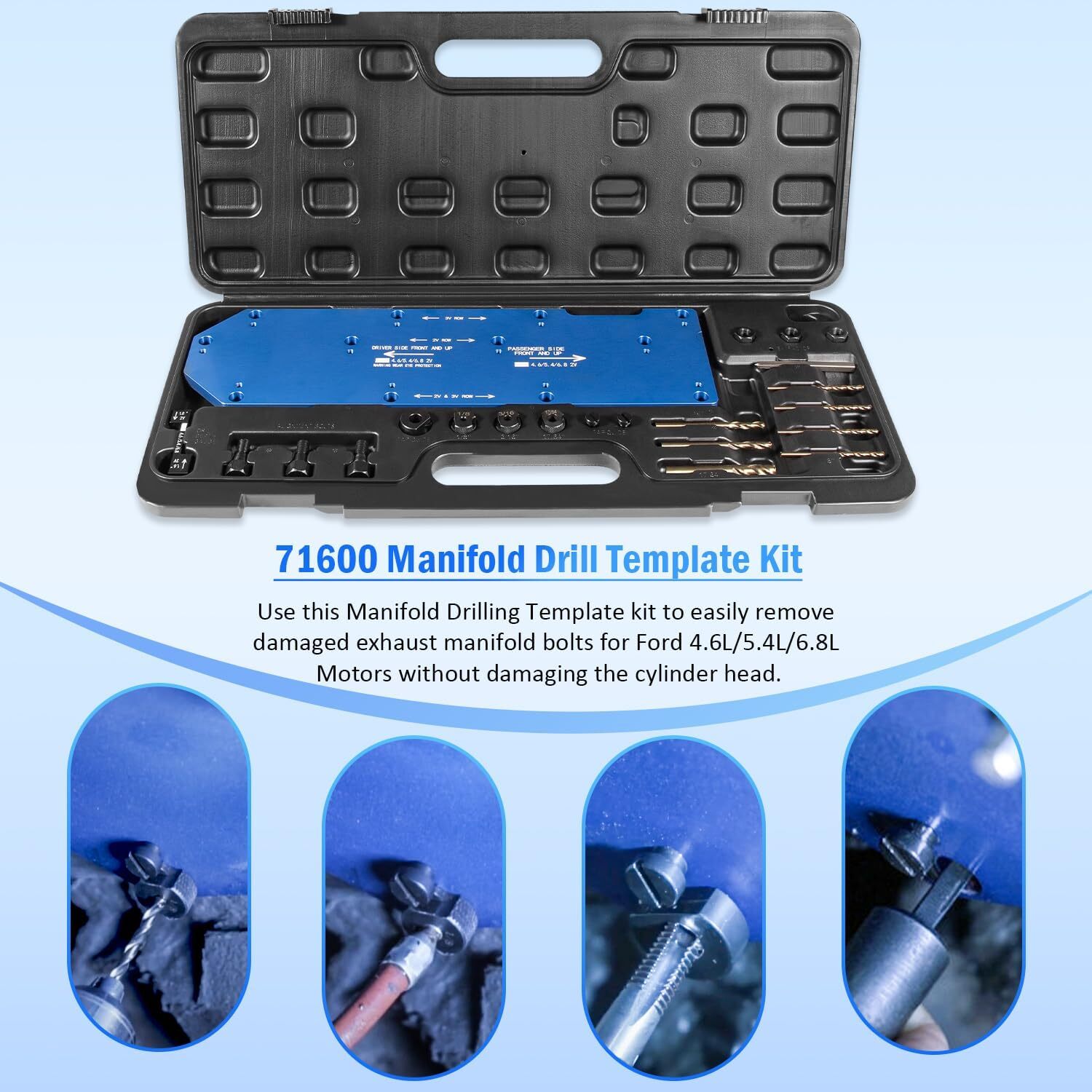 71600 Manifold Drill Template Kit For Ford 4.6/5.4/6.8L V10 2Valve 3Valve Engine