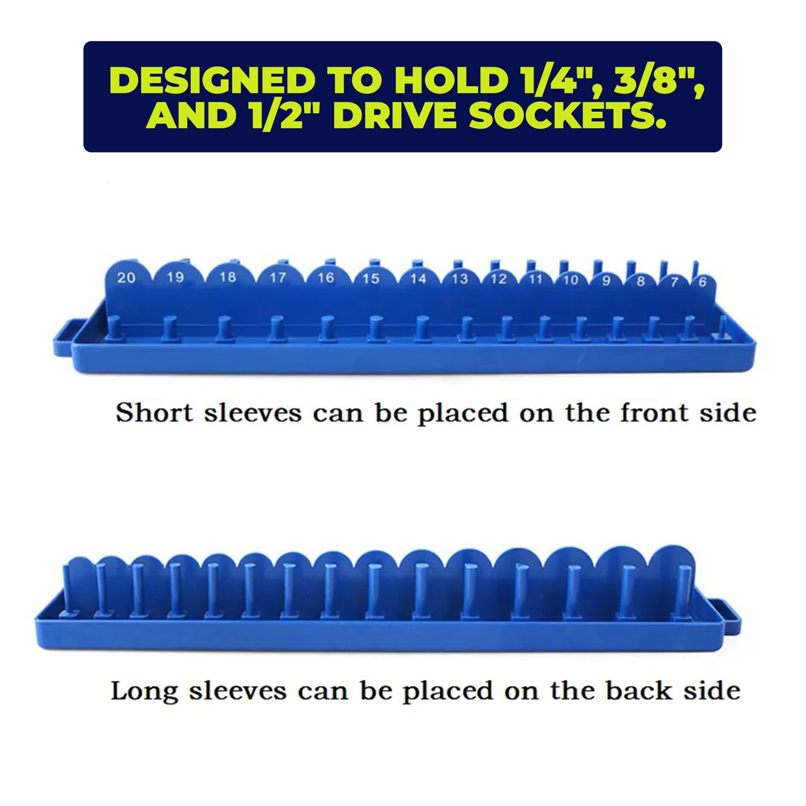 3 Piece Socket Stand Tray Rack Set Storage Rail Holder 1/2″ 3/8″ 1/4″ Drive