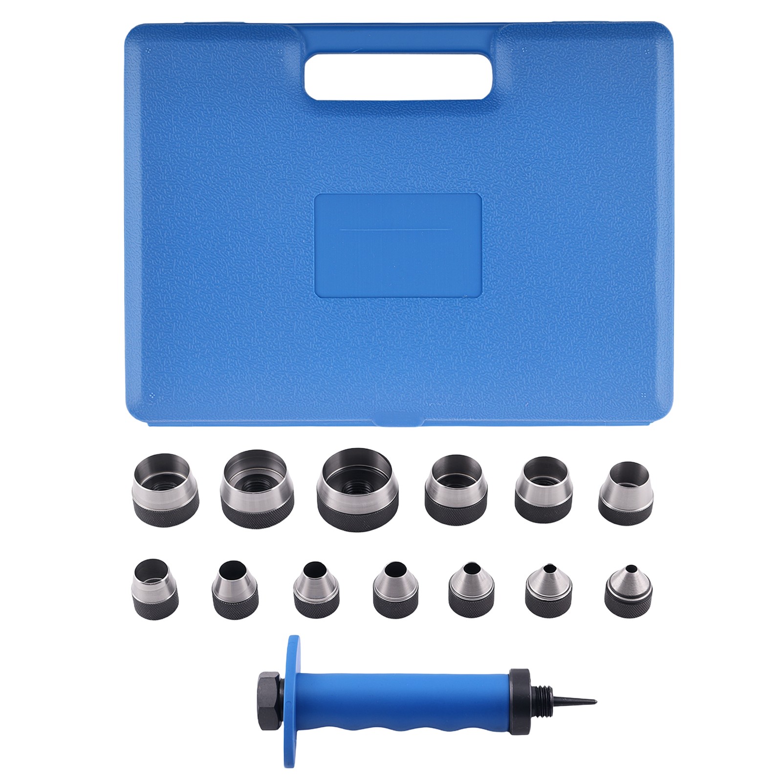 14pc Hollow Punch Set Belt Leather Hole 5-35mm with Spring Handle Storage Case