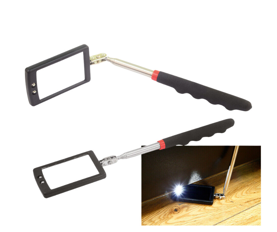 Lighted Inspection Mirror Telescopic with 2 Bright LED Extends up to 870mm