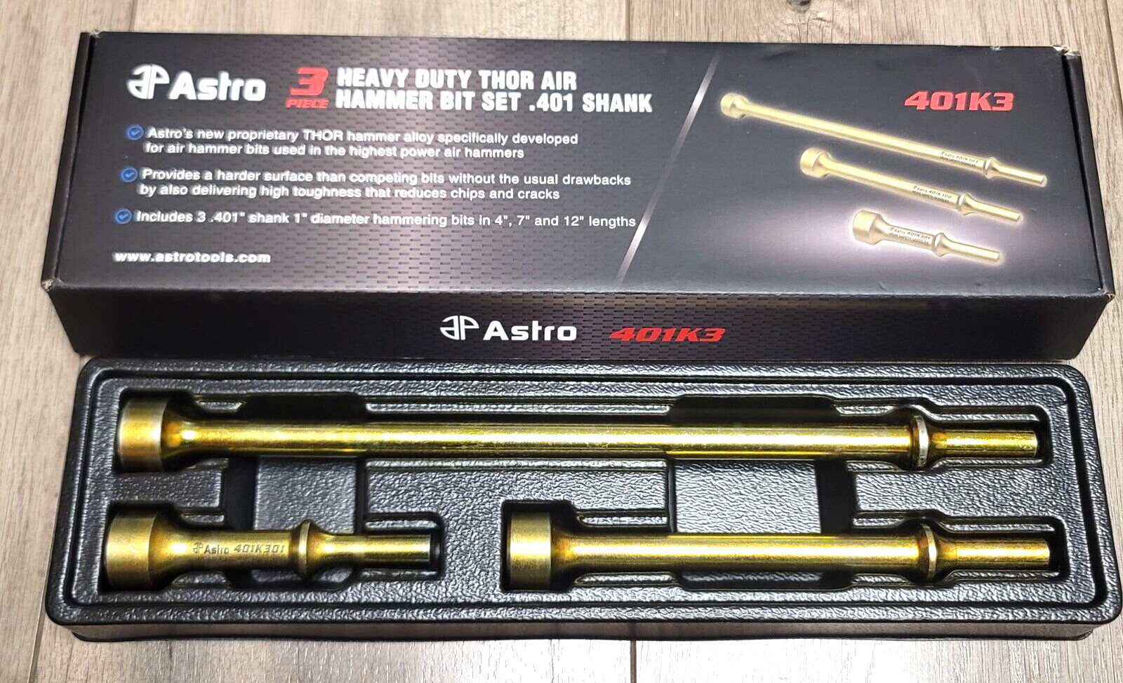 Astro Thor Heavy Duty 3pc Air Hammer Bit Set w/.401″ Shank #401K3