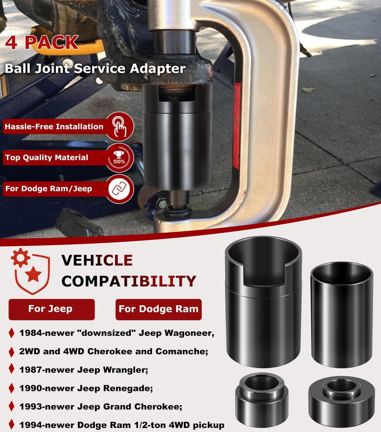 For Jeep Dodge Ball Joint Service Adapter Removal Installer Tool Kit Black (4pc)