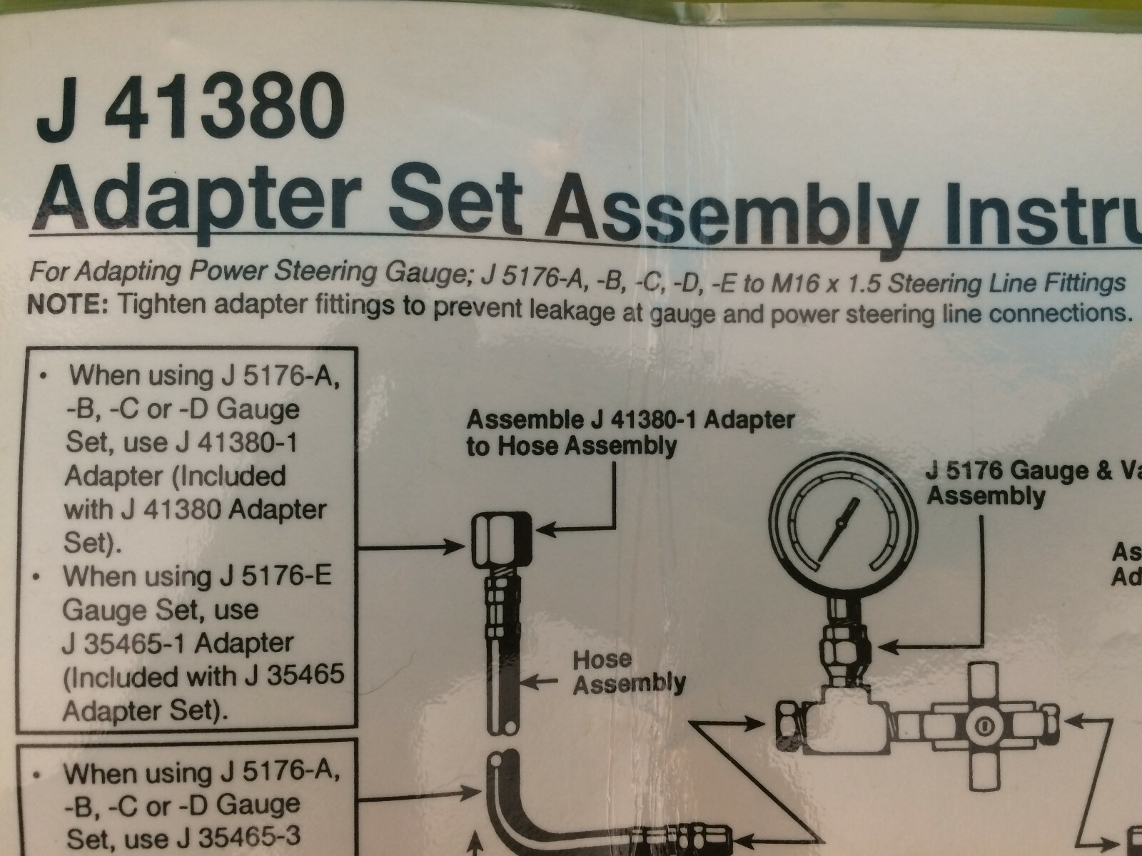 Kent Moore J-41380 Adapter [for Power Steering Gauge J-5176] ~GM Dealer Closed!