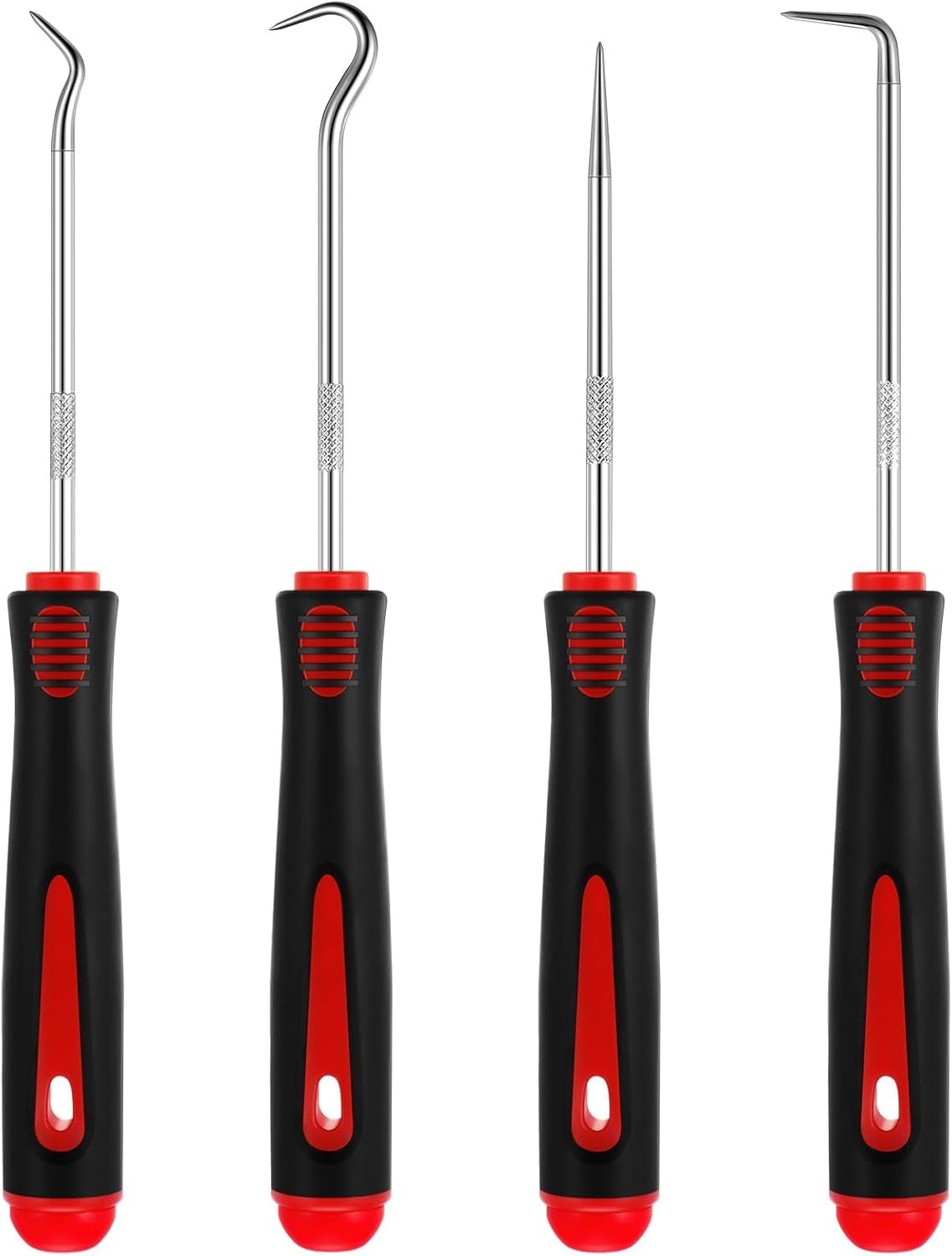 Precision 4-Pc Pick and Hook Set for Automotive Mechanics – 6.5 Inches, Red