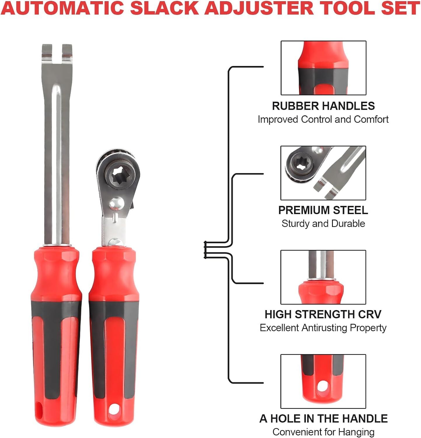 2PCS Automatic Slack Adjuster Tool Set Fork End Release Tool Double Square Ratch