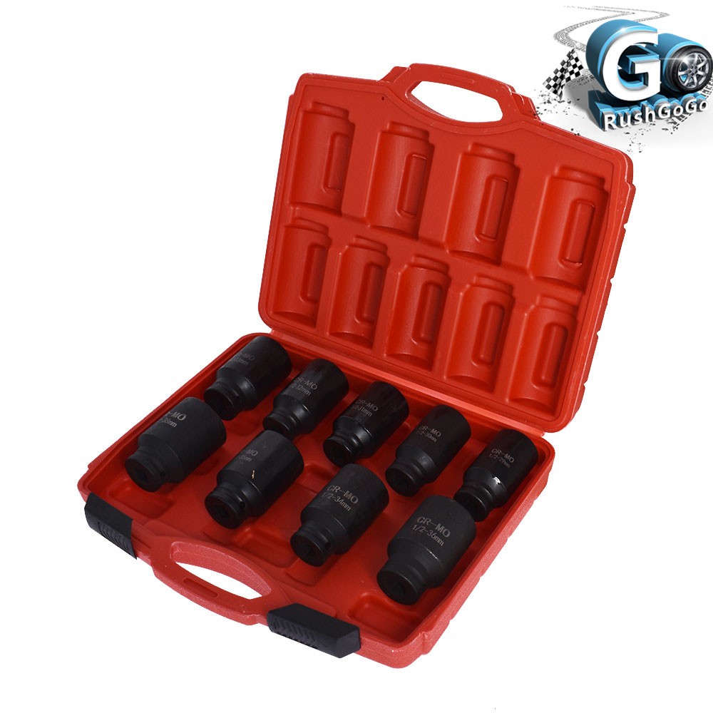 Deep Impact Socket Tool 9PCS Set 1/2″ Drive Metric Axle Hub Nut Socket 29-38mm