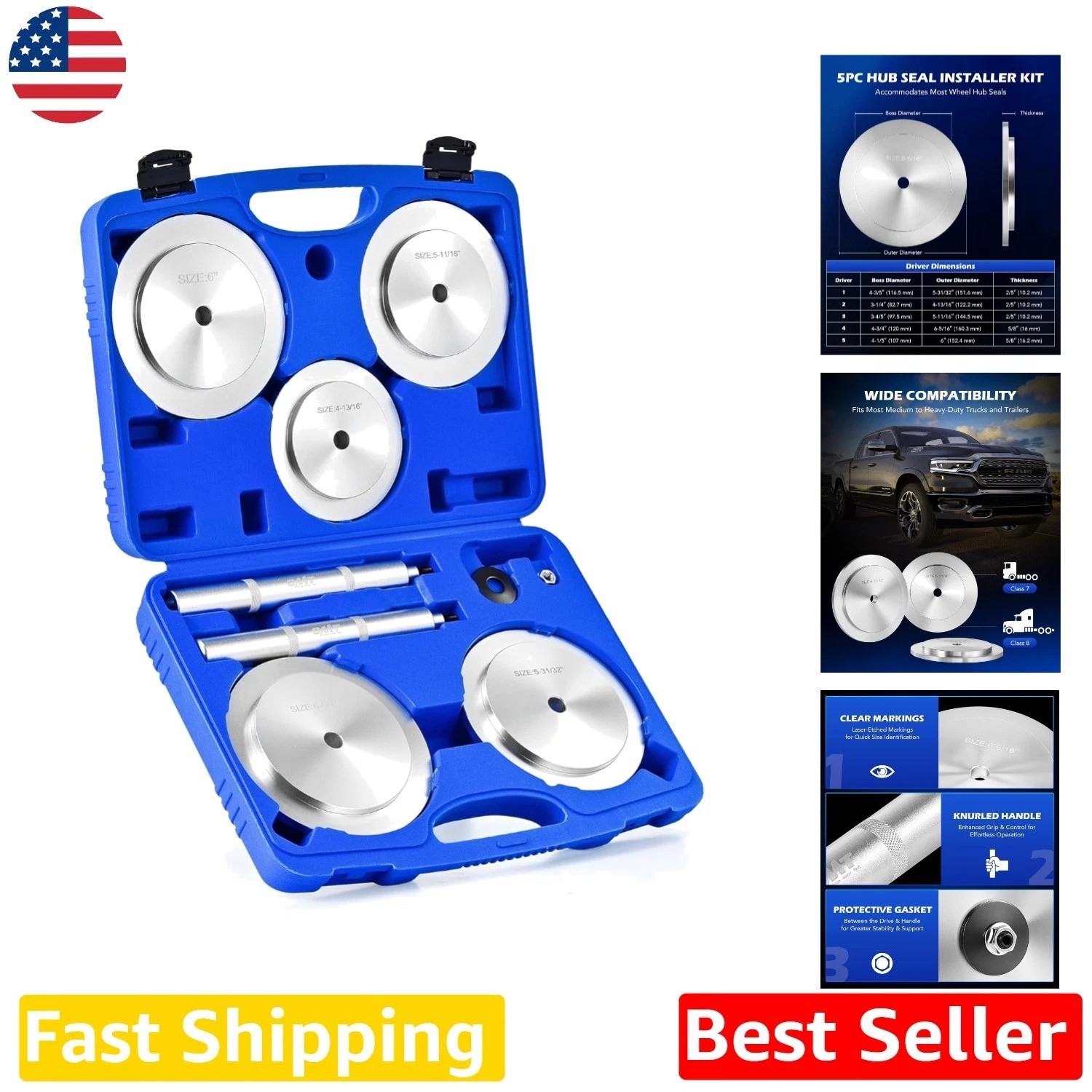 Truck Seal Installer Kit 9pc Aluminum Alloy 4-13/16″ to 6-5/16″