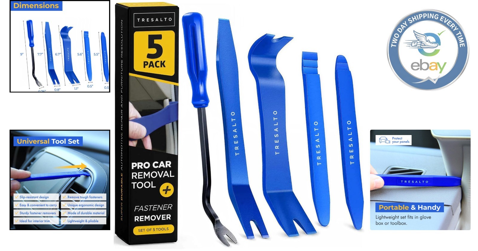 Universal Clip Remover Tool Set – 5-Piece Lightweight Pry Kit for Car Interiors