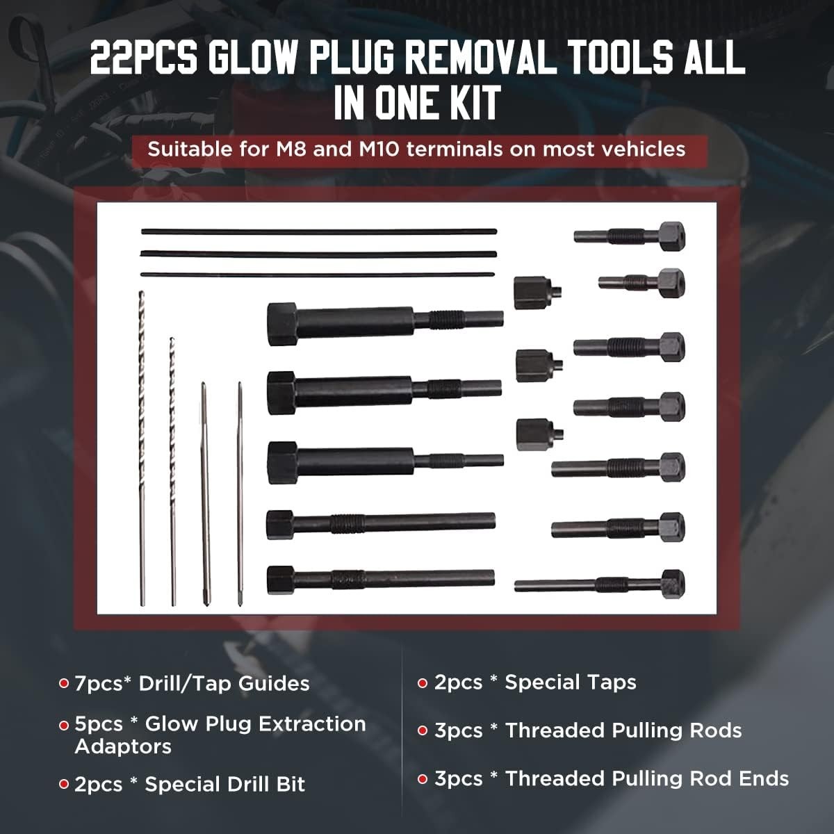Professional Glow Plug Removal Tools – 22 Piece Kit with Heavy-Duty Toolbox