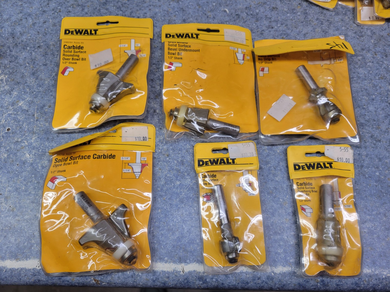 Dewalt USA NOS 6-Piece High Quality Carbide Solid Surface Router Bits