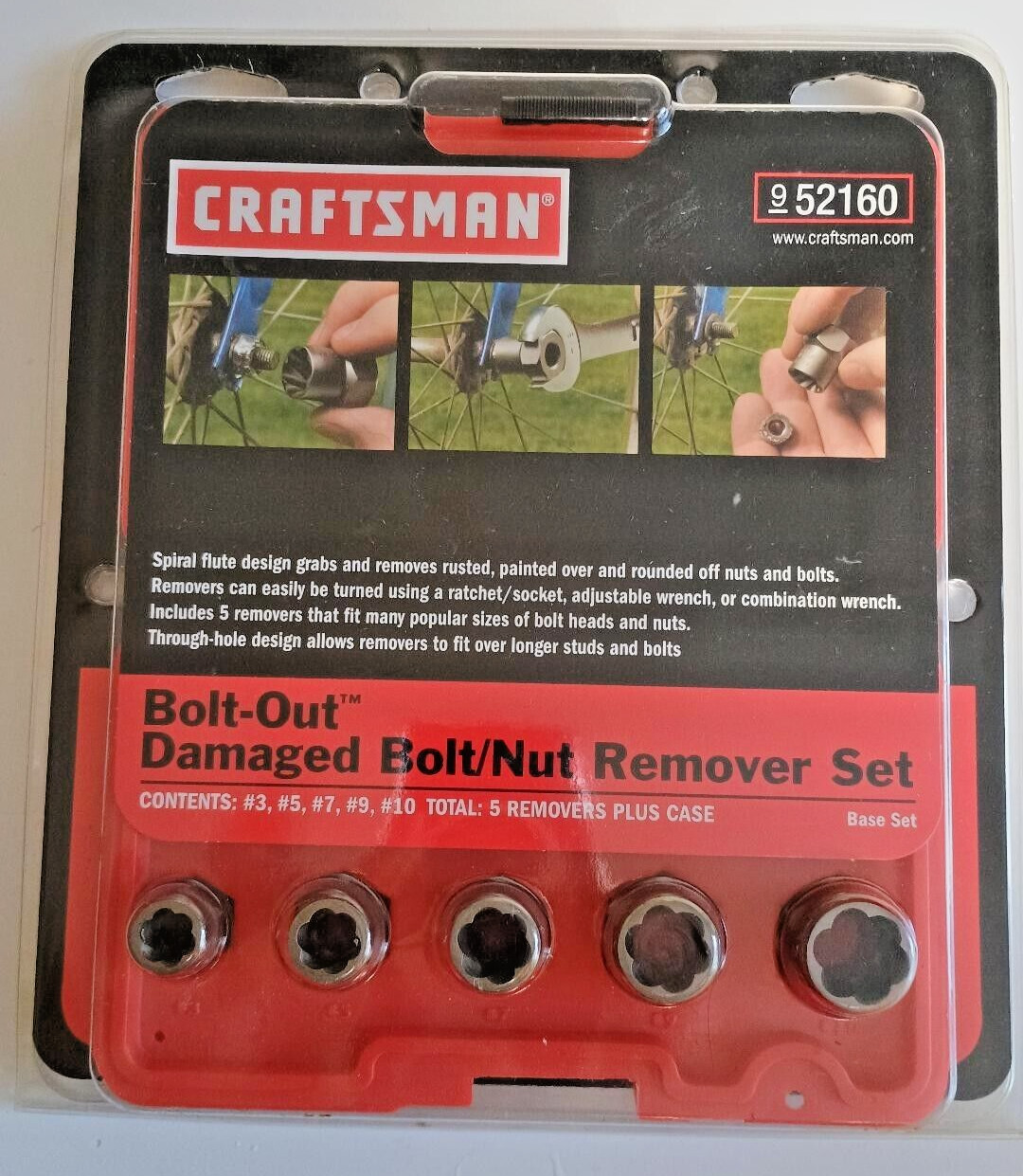 SEARS Craftsman USA 9 52160 Bolt-Out Damaged Bolt/Nut Remover Extractor Set