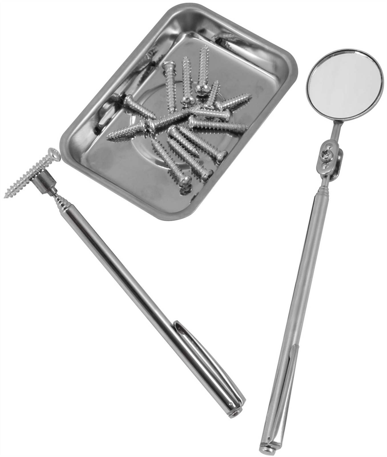3pc Magnetic Steel Tray Telescopic Pickup Tool Inspection Mirror Set DT60730
