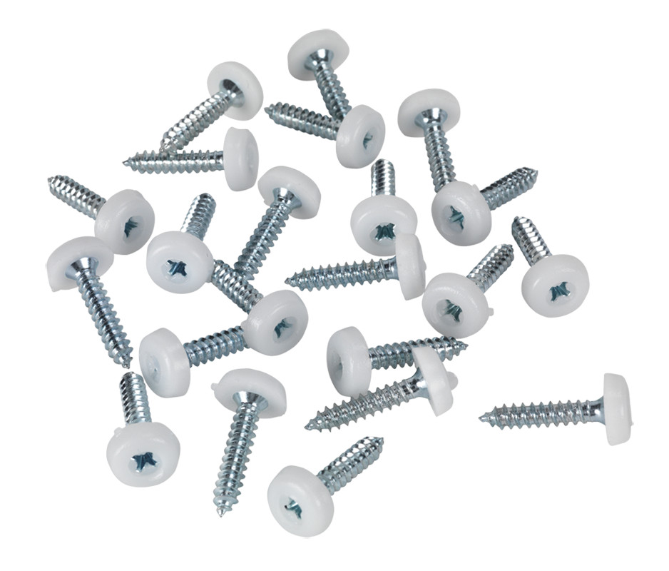 Sealey PTNP5 Numberplate Screw Plastic Enclosed Head 4.8 x 24mm White Pack of 50