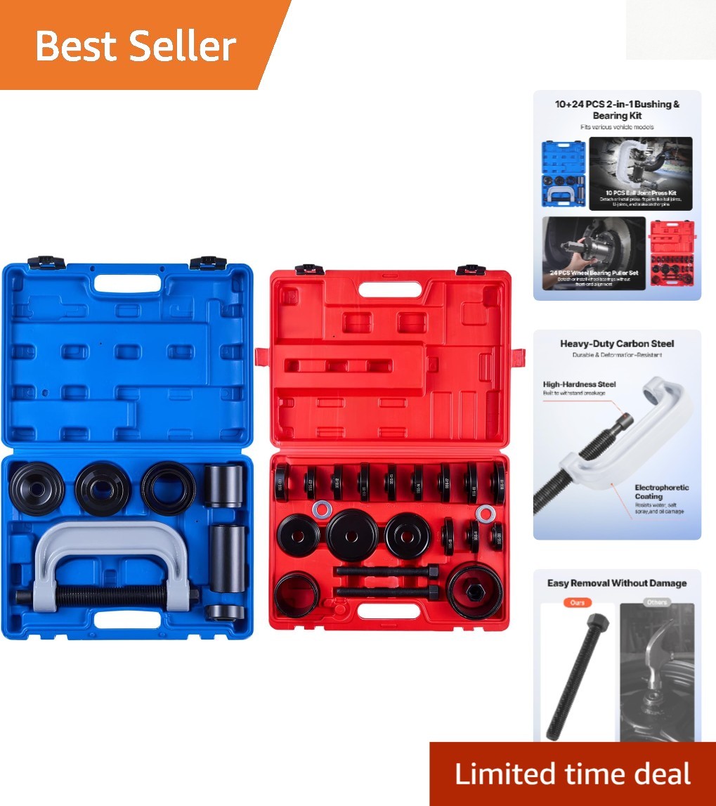10pcs Ball Joint Press & 24pcs Wheel Bearing Driver Set – Heavy Duty 2-in-1 Kit