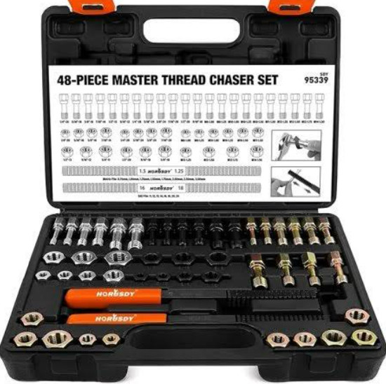 48 Piece Rethreading Tool Kit – Tap & Die – NEW – by HORUSDY part # 95339