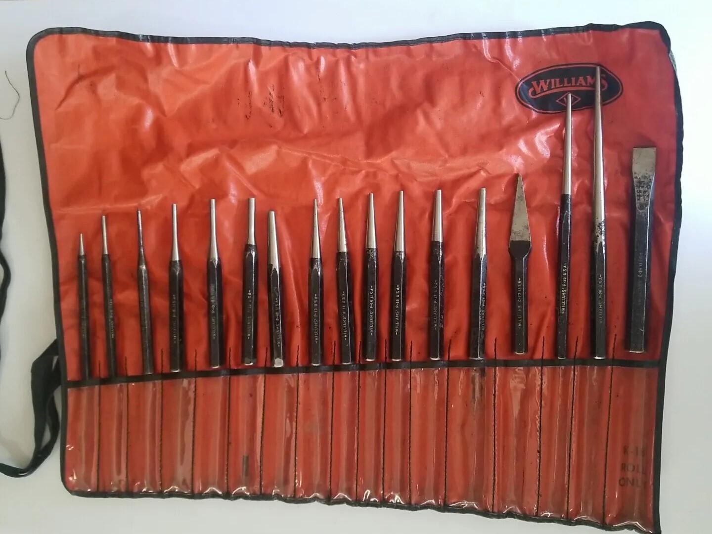 Vintage Williams Punch Chisel Set 17 Pcs With Roll Made In USA Fast Shipping