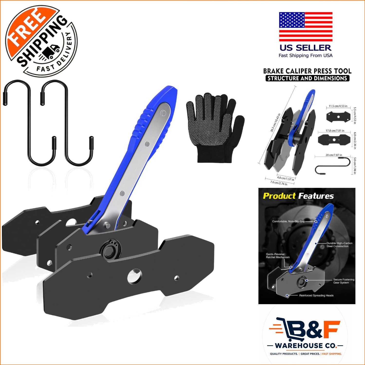 Advanced Brake Caliper Compression Tool Set with Large Plates & Safety Hooks