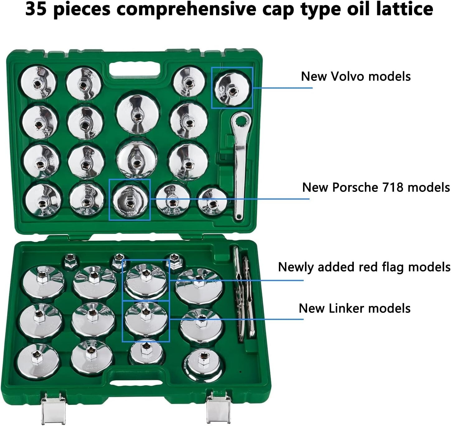 35Pcs Oil Filter Socket Wrench Cup Type Cap Removal Set Added Porsche Volvo etc.