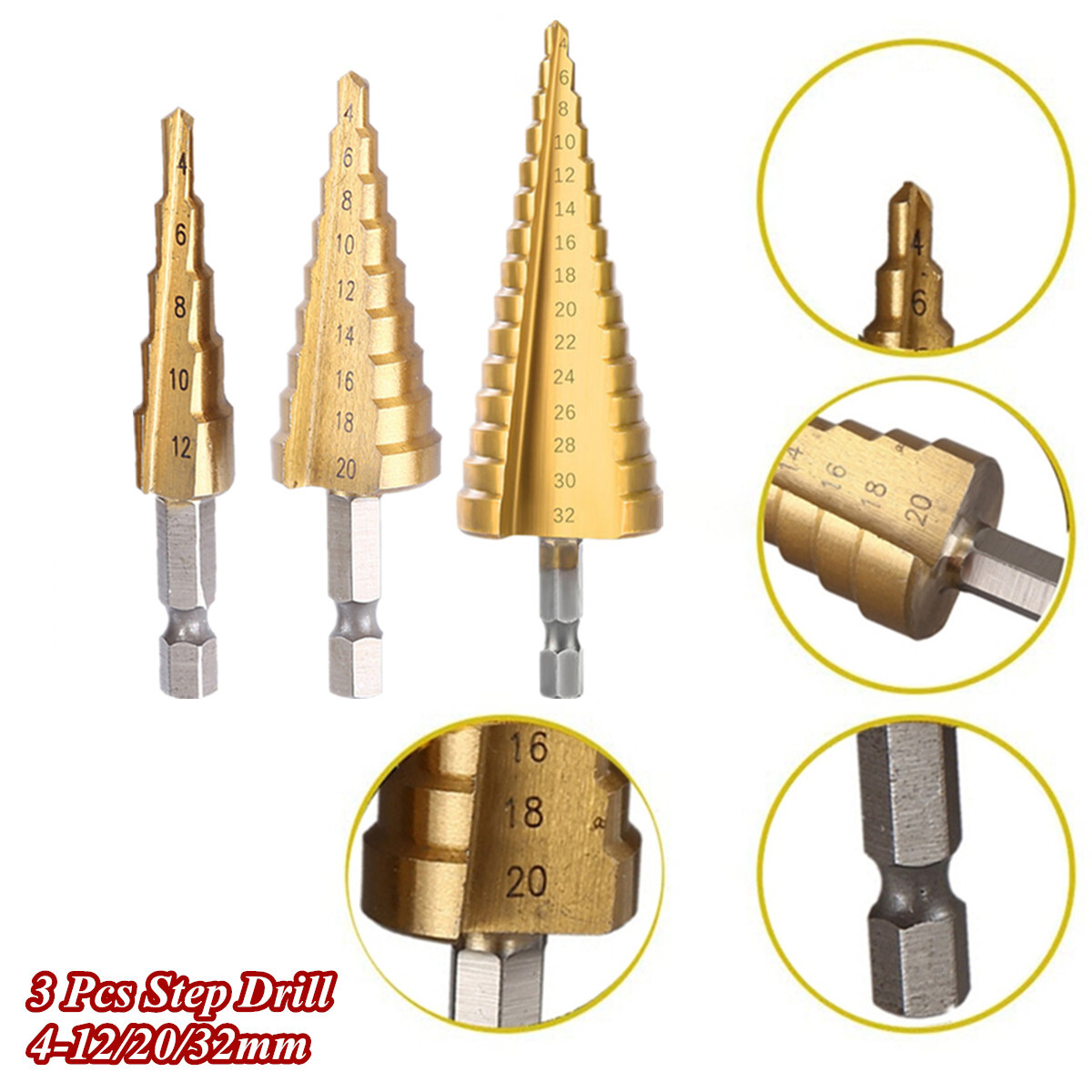 Car Body Repair Sheet Metal Tool 4-12/20/32mm Hex Titanium Step Cone Drill Bit