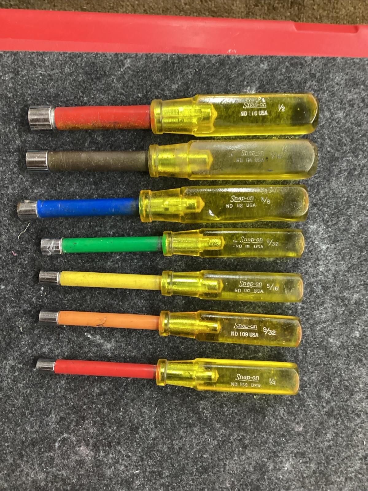 Snap-On ND-1070K Nutdriver Set Vintage Underlined Logo 1/4” – 1/2” 7 Pieces