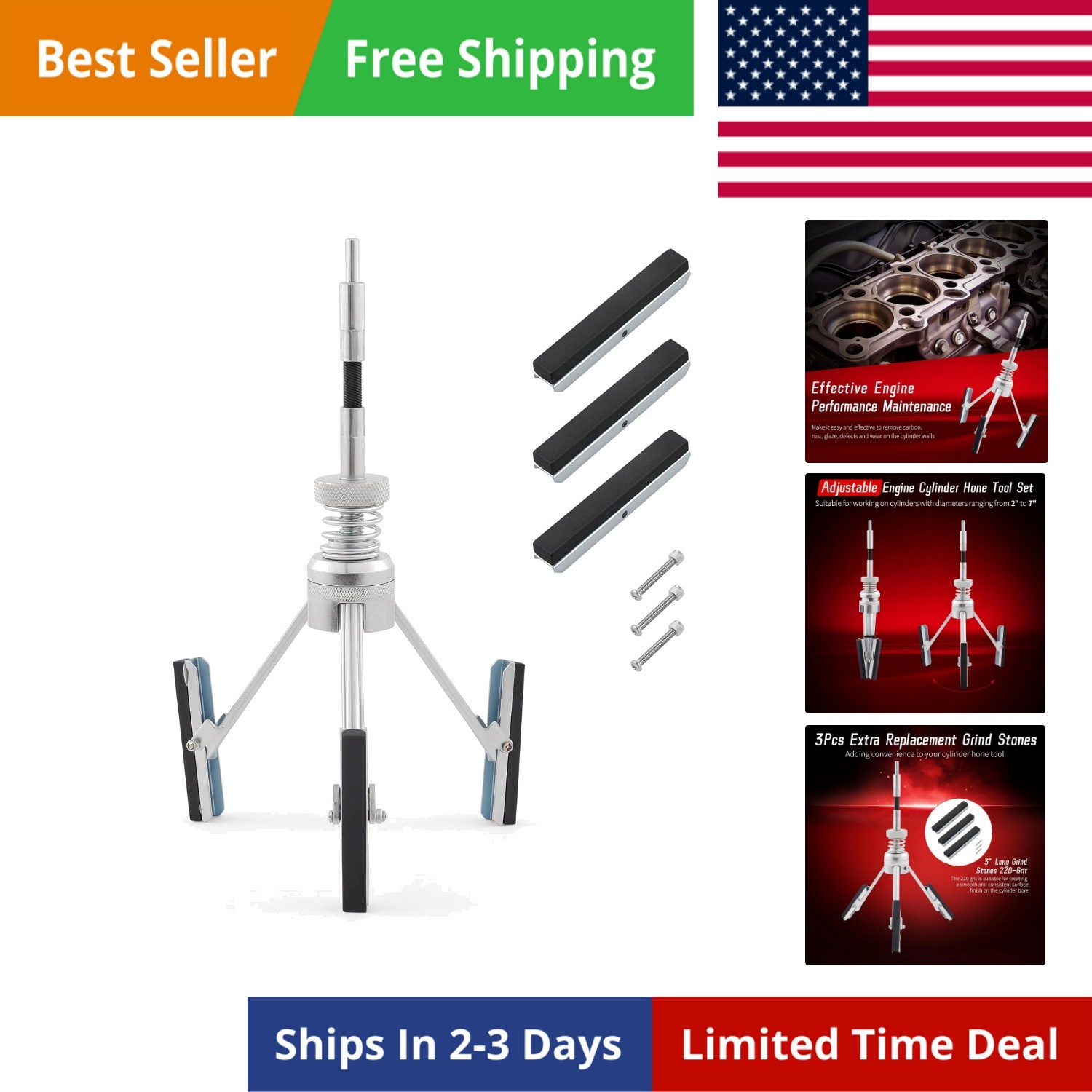 Cylinder Hone Tool, Adjustable Engine Cylinder Honing Tool for Grinding Holes…