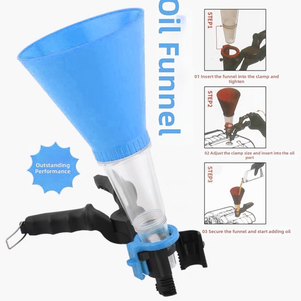 Engine Oil Funnel Set with Sturdy Clamps and Replaceable Filter Screen