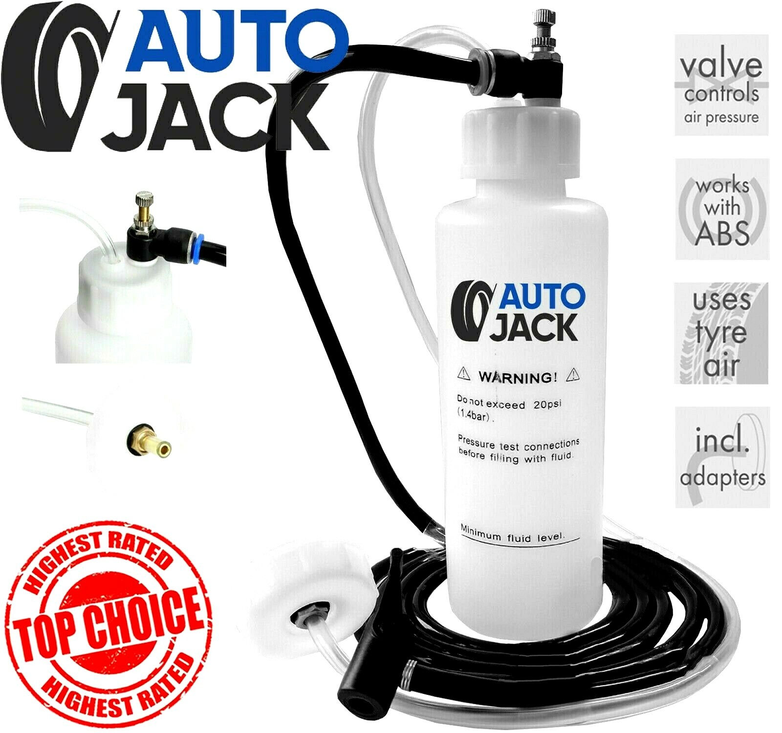 Car Brake Bleeding & Clutch Fluid Bleeder Kit Vacuum Tool Pump 500ml Air Powered
