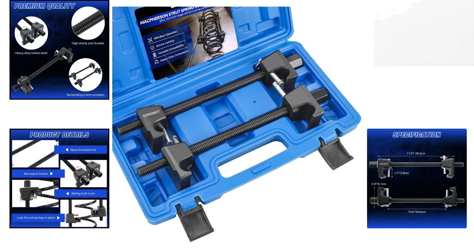 Efficient Blue Coil Spring Compressor with Heat-Treated Design & Storage Box