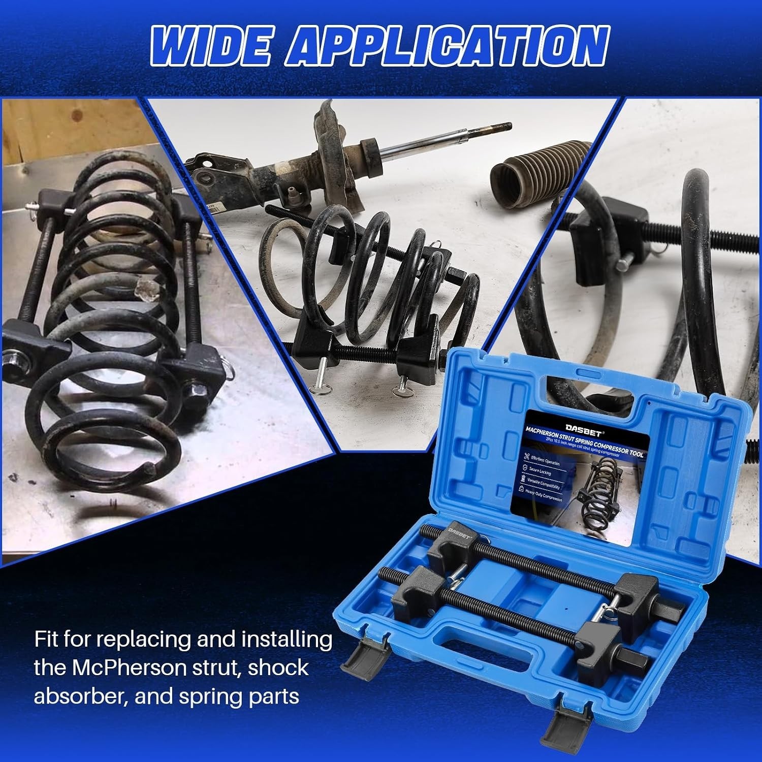 Efficient Blue Coil Spring Compressor with Heat-Treated Design & Storage Box