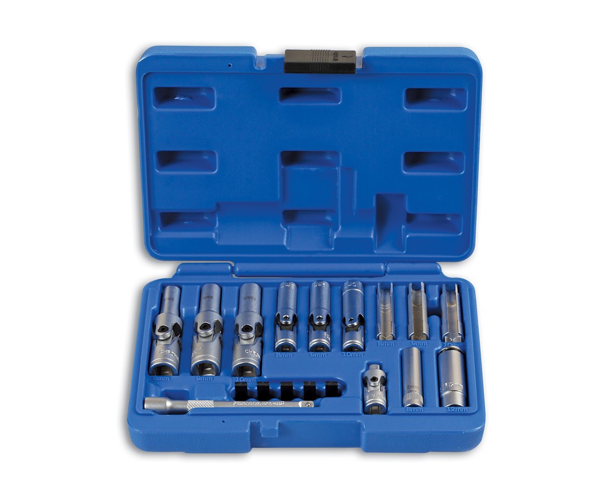 Laser Tools Specialist Thin Wall Glow Plug Socket Set 1/4″D, 3/8″D 18pc 6424