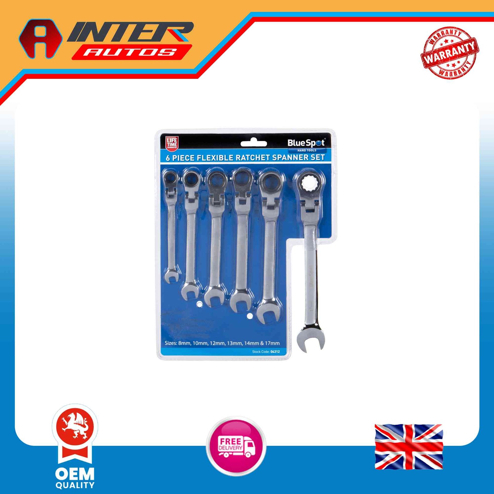 Blue Spot Tools 6 PCE Flexible Ratchet Spanner Set