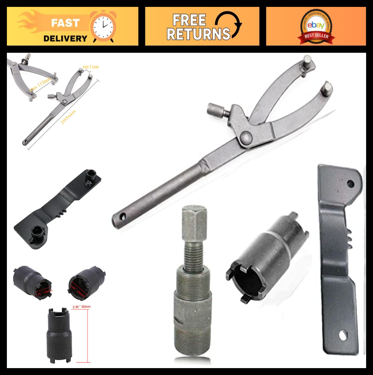 4Pcs Adjustable Flywheel Locking Tool Set – Spanner Wrench & Clutch Nut Remover