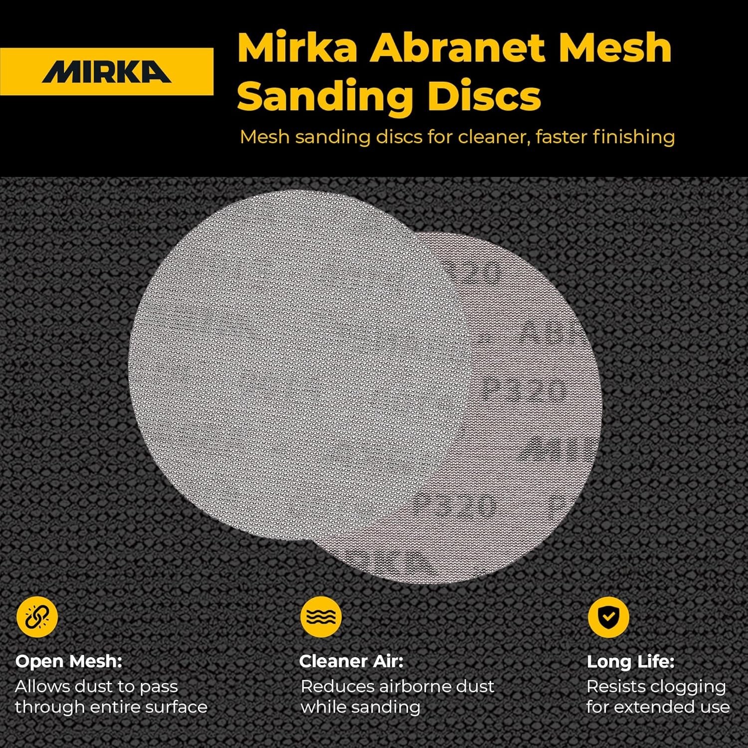 Mirka Abranet 6″ Hook & Loop Sanding Discs 120 Grit 50 Pack Mesh Abrasive