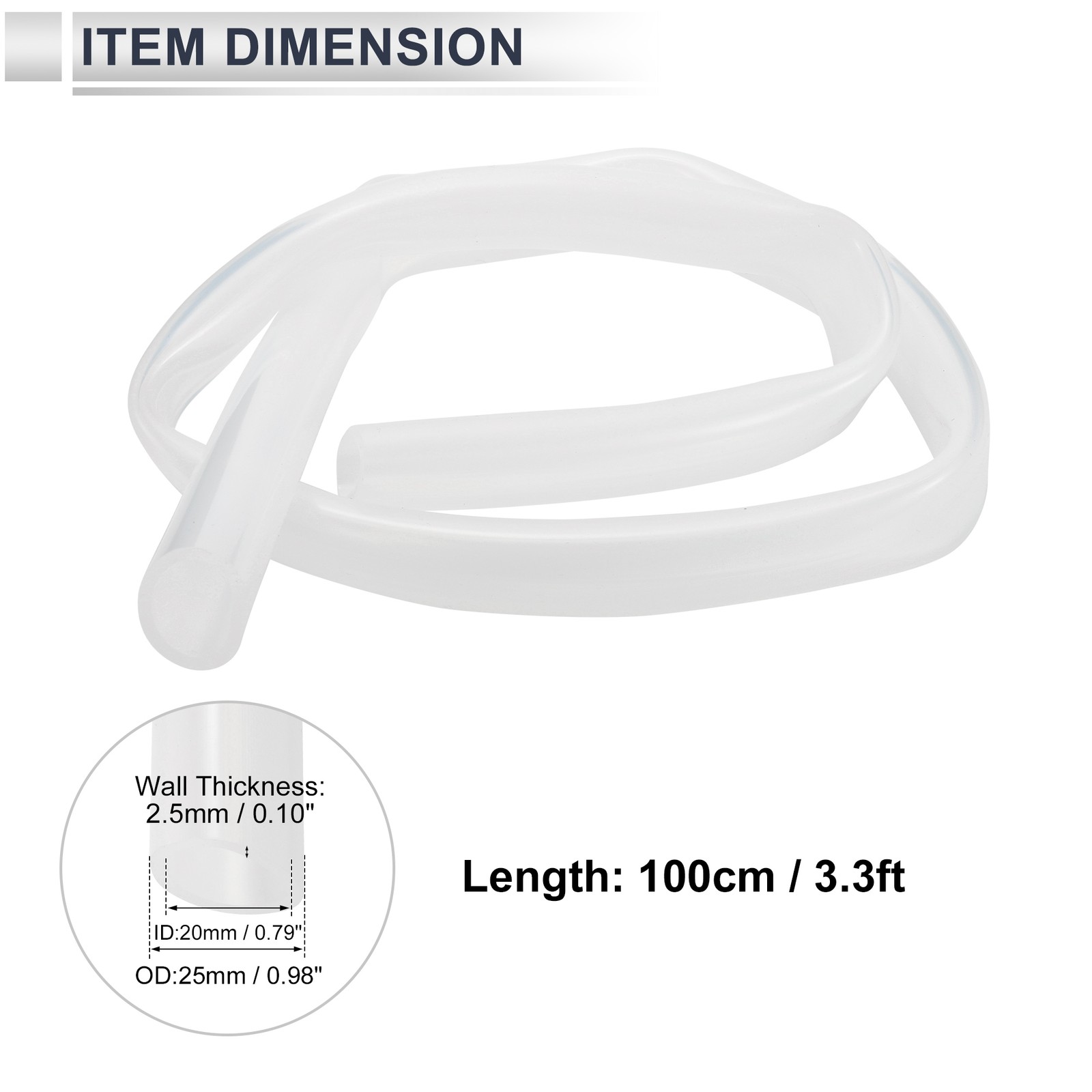 Silicone Suction Tube 3.3FT 13/16″ 20mm ID for Car Transparent 1pc