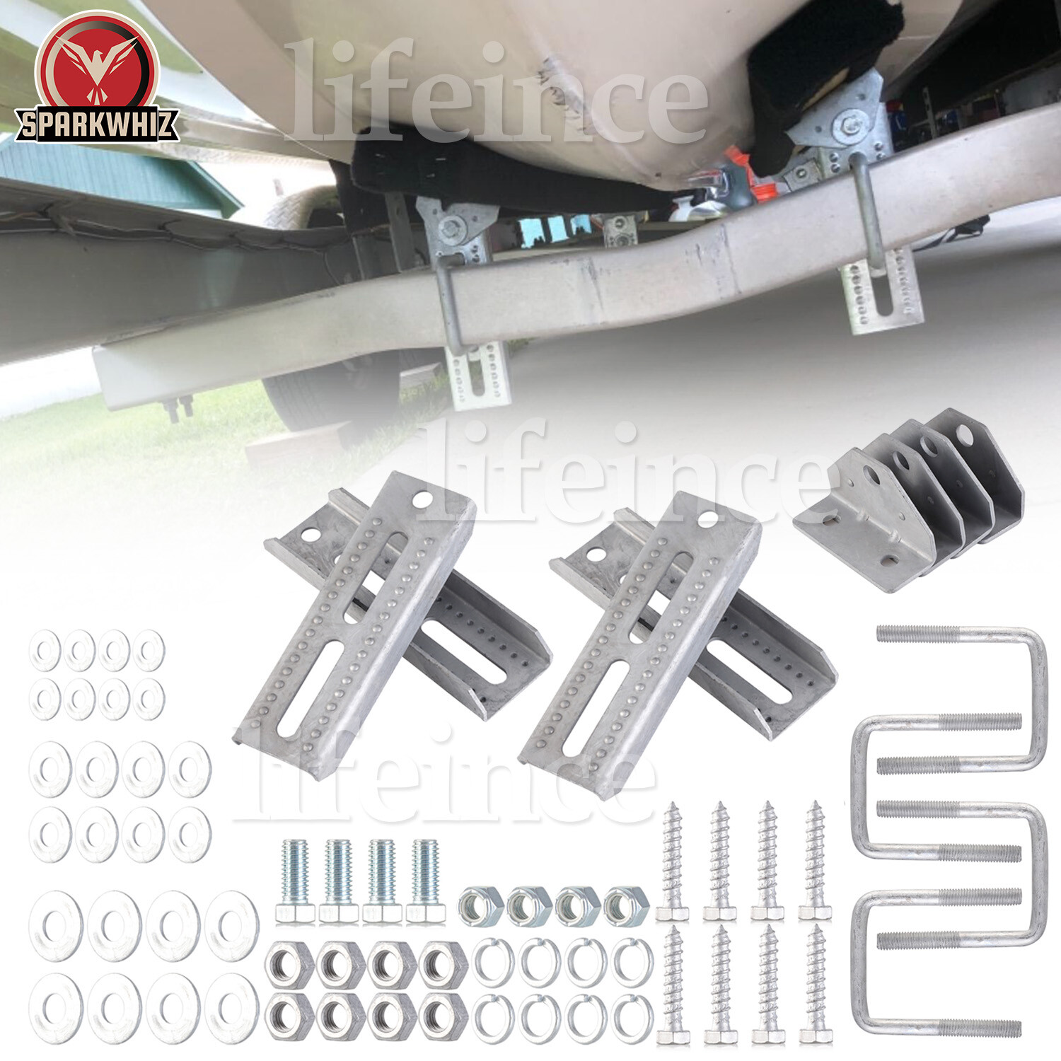 4 Pack 8″ Galvanized Swivel Top Bunk Bracket Support Kit For Boat Trailer 3×3