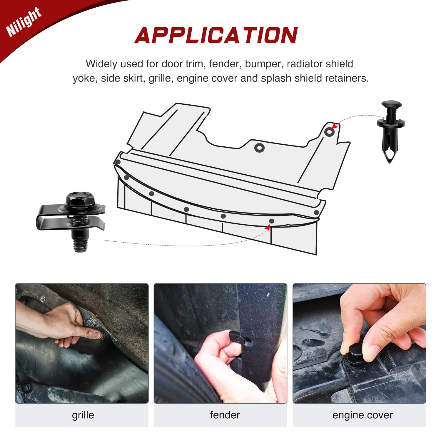 Nilight 70PCS Rivet Clips Infinit NissanBumper Fender Liner Push Retainer