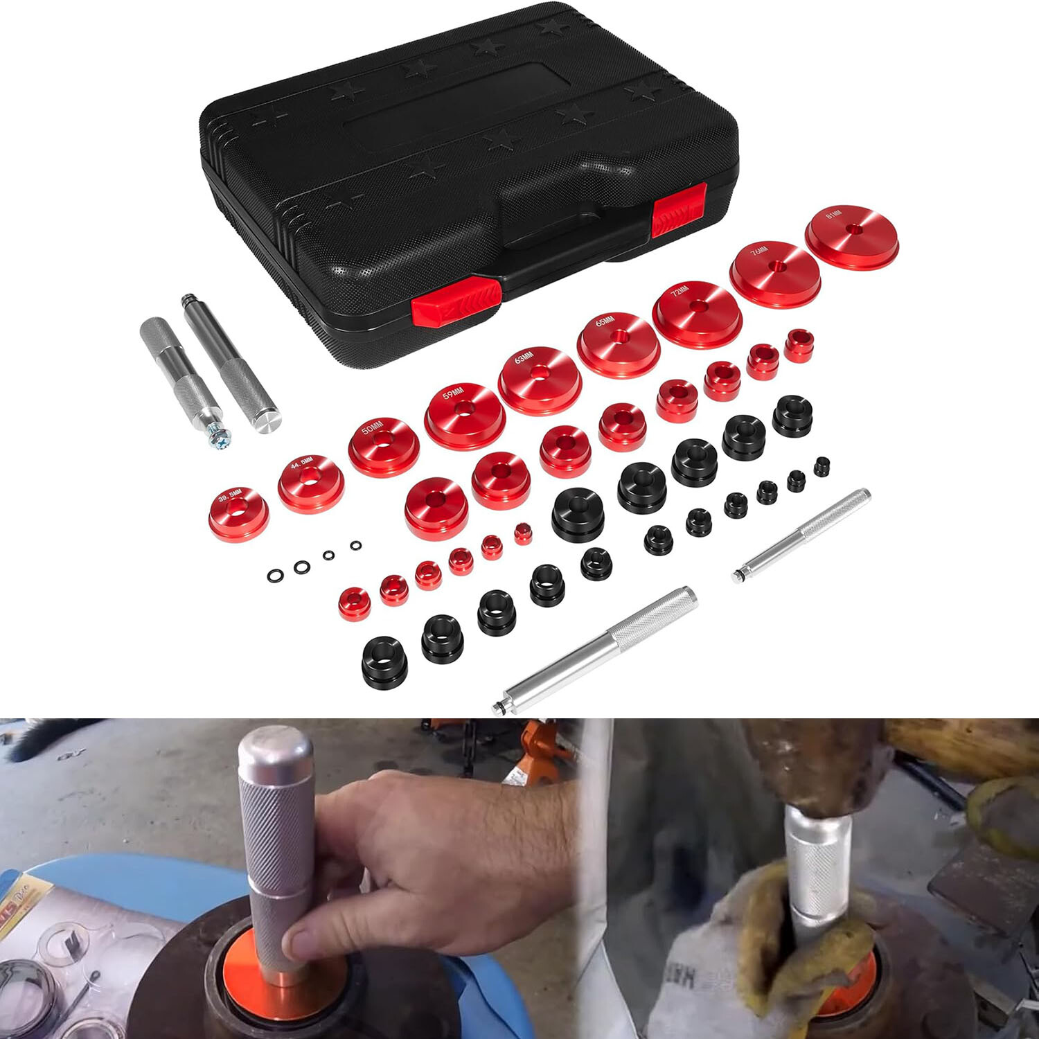 Bearing Press Kit 43Piece Bearing Race and Seal Driver Set 39 Adapters 4 Handles