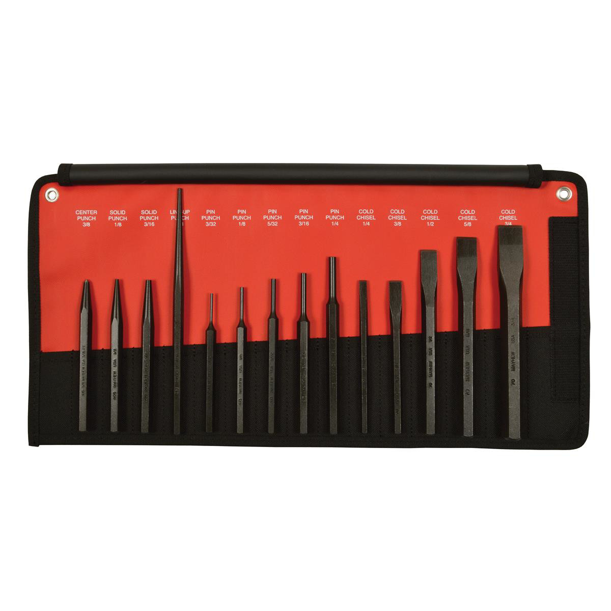 Mayhew 61044 Punch and Chisel Set 14 Piece Heat Treated Made in USA