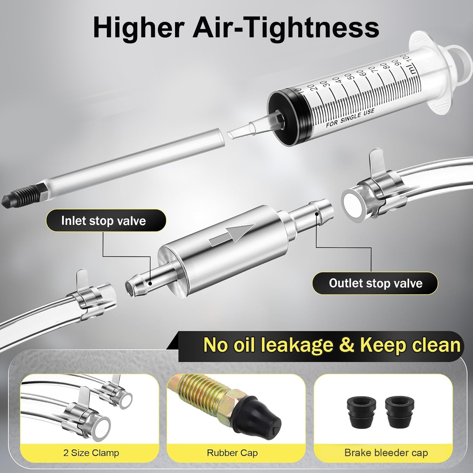 Motorcycle Brake Bleeder Kit Hydraulic Clutch Hose One Way Valve Tube Bleeding