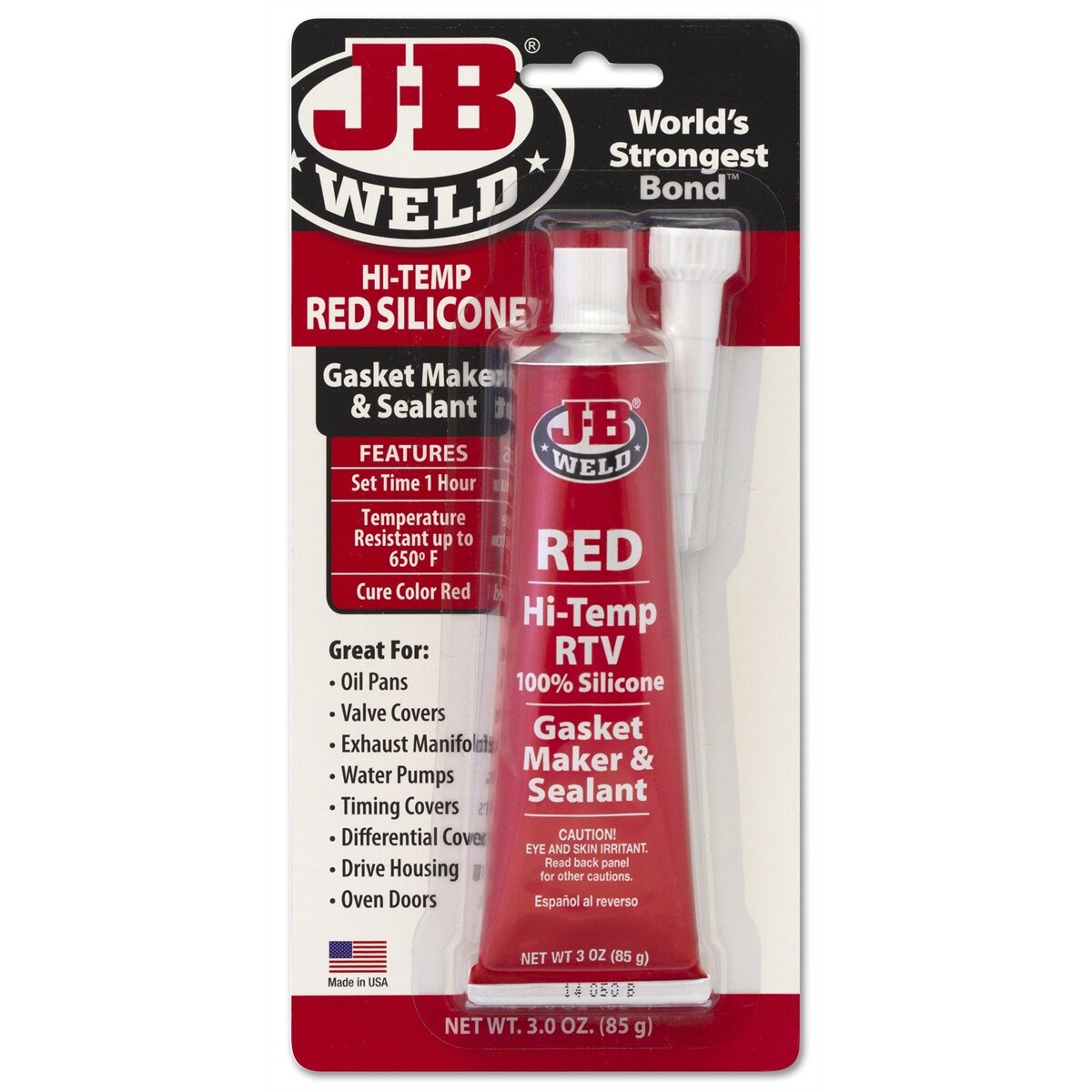J B Weld 31314 JB Weld Hi-Temp RTV 3oz 100% Silicone Red Gasket Maker & Sealant