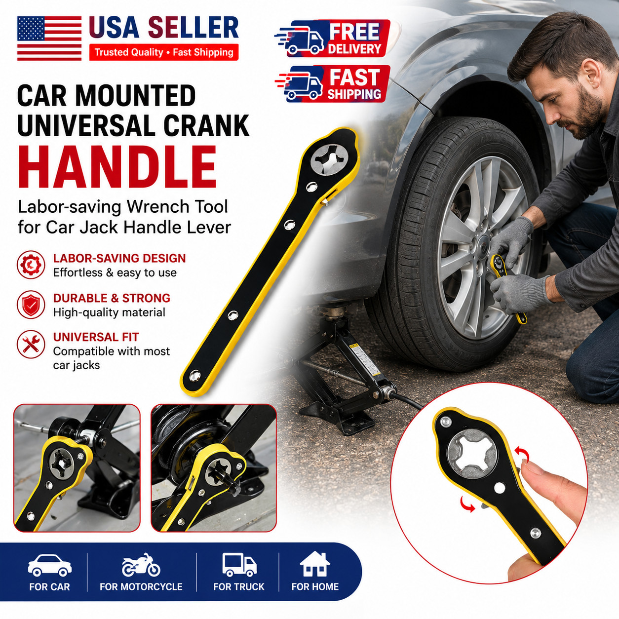 Universal Car Jack Handle Wrench Crank Lever Tire Lift Tool Car Accessories